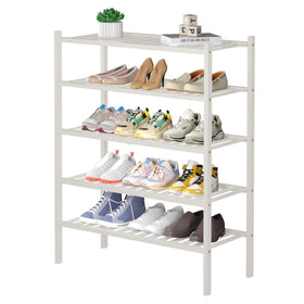 ROMGUAR CRAFT 5-tier bamboo shoe rack front view in white showing space-saving design