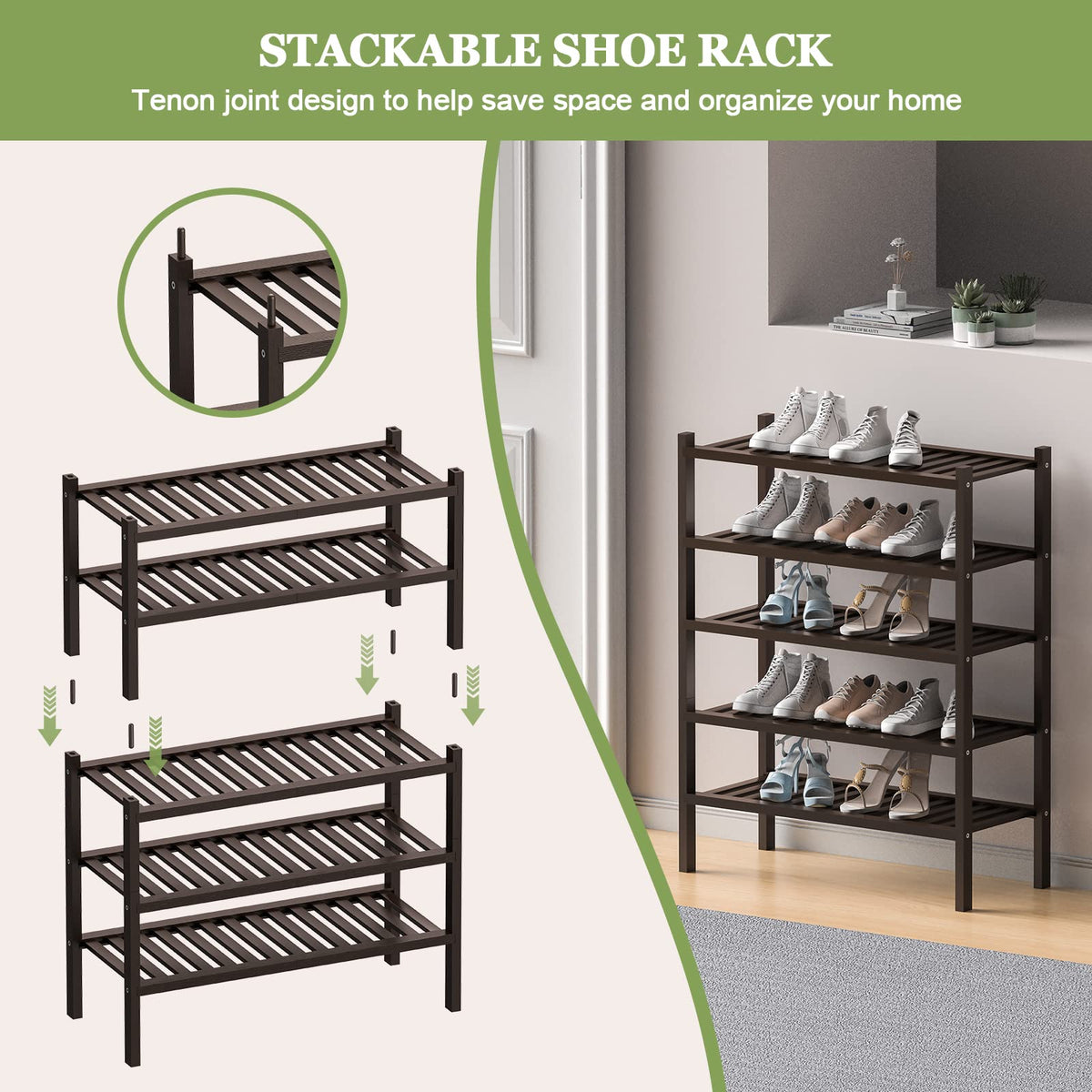 ROMGUAR CRAFT assembly guide bamboo rack showing easy setup steps
