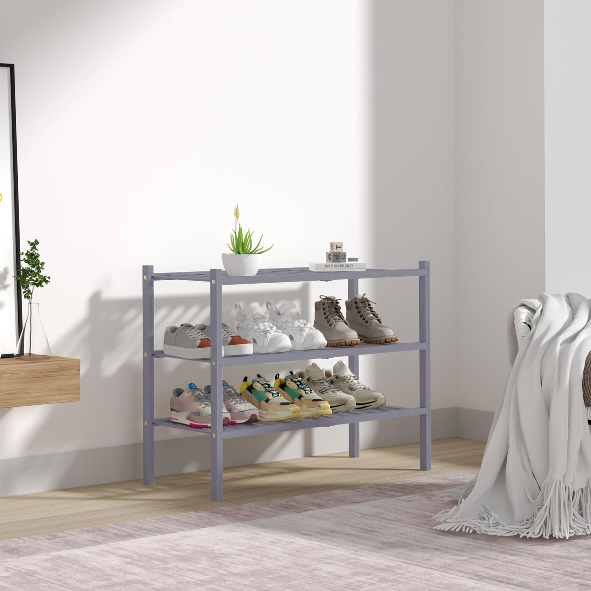 ROMGUAR CRAFT bamboo shoe rack fits small spaces with style