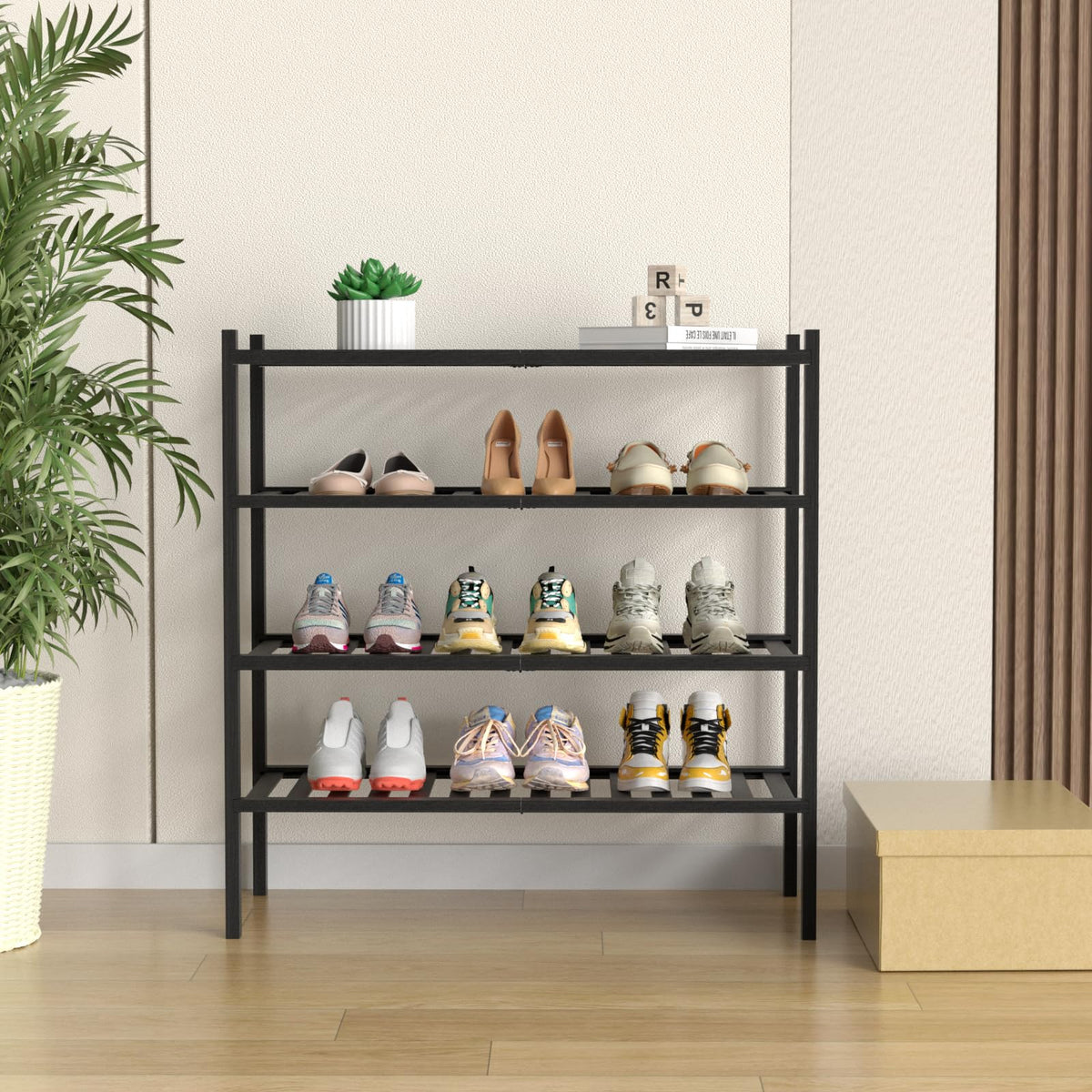 ROMGUAR CRAFT bamboo shoe rack stackable design demonstrates customizable height for small spaces