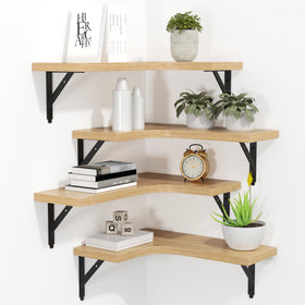 ROMGUAR CRAFT corner floating shelves in natural wood for versatile display and storage