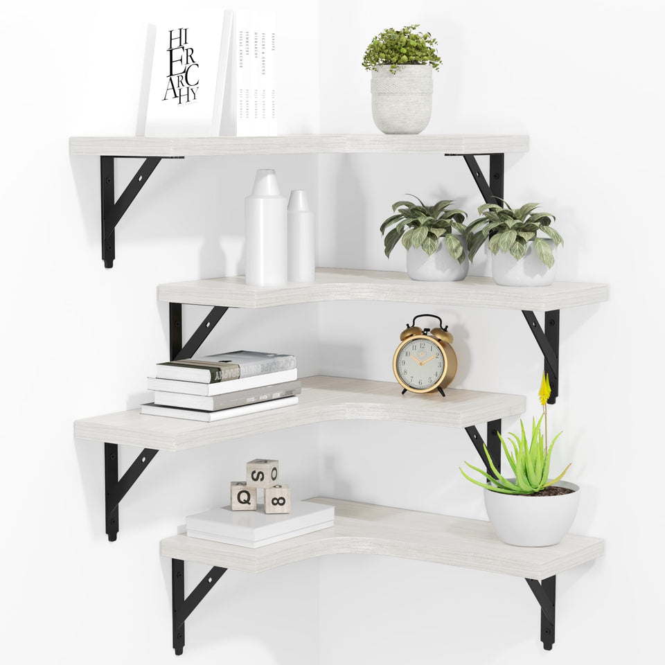 ROMGUAR CRAFT corner floating shelves white set showcasing elegant corner storage