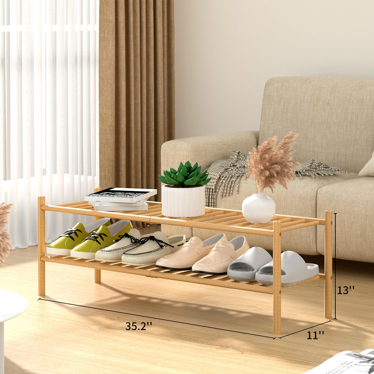ROMGUAR CRAFT entryway organizer keeps clutter at bay with warm bamboo texture.
