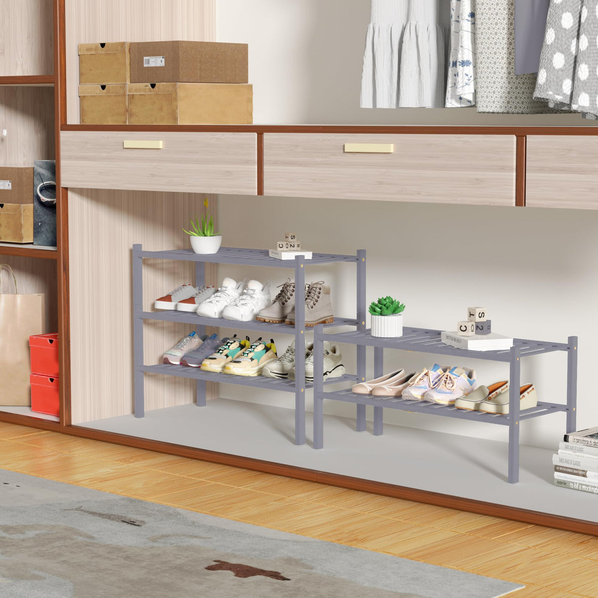ROMGUAR CRAFT entryway shoe rack stackable in a modern foyer