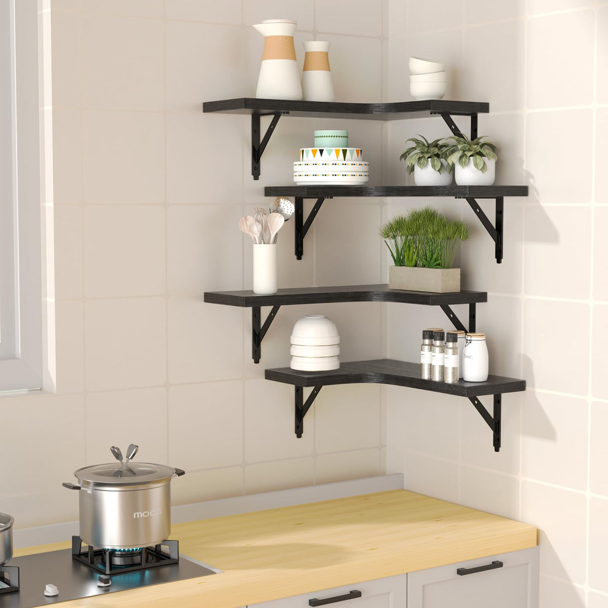 ROMGUAR CRAFT four-shelf set in black finish improves organization and display.