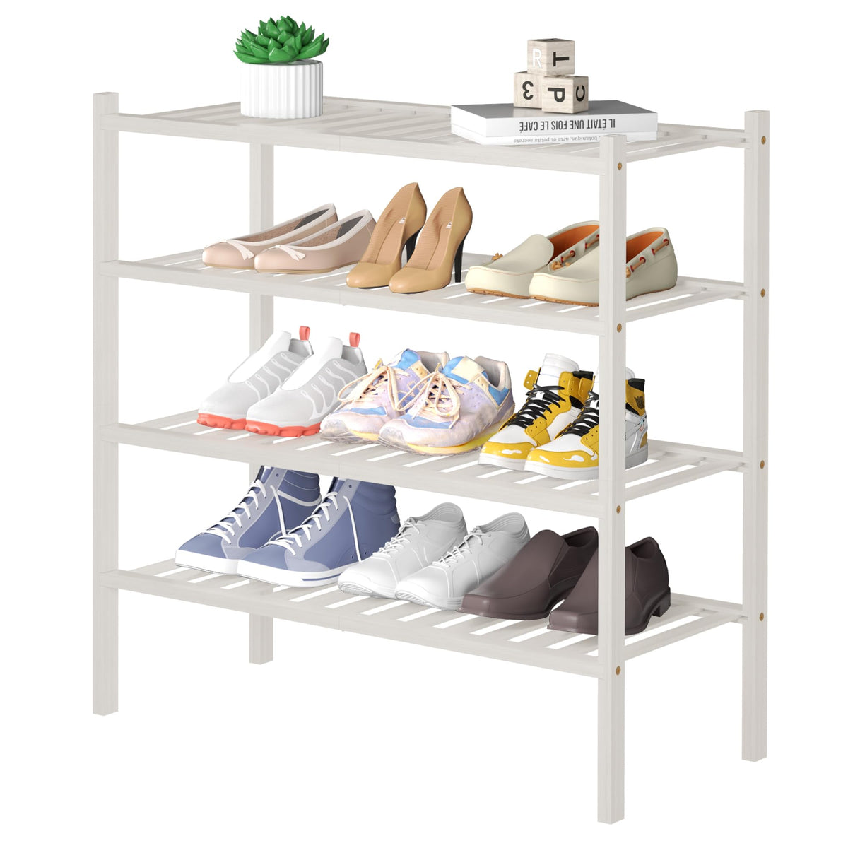 ROMGUAR CRAFT four tier bamboo shoe rack assembly showing modular design and durability