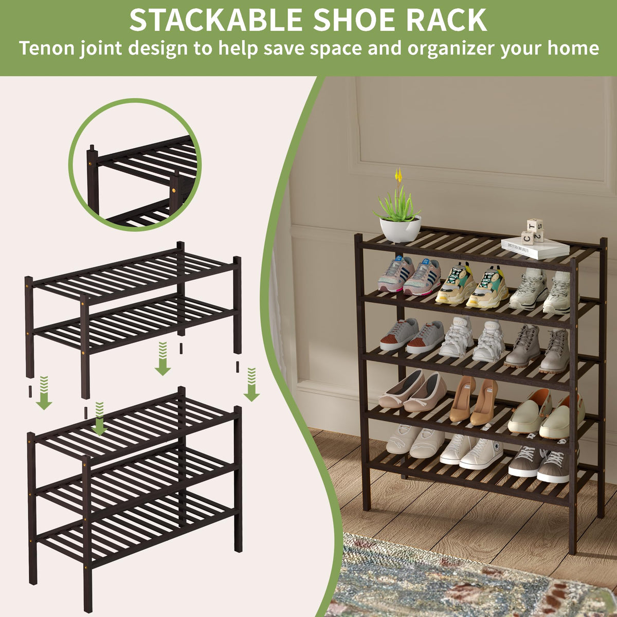 Free-standing shoe shelf setup in a hallway corner for easy access.