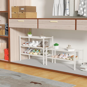 ROMGUAR CRAFT white bamboo shoe shelf, easy assembly in minutes.