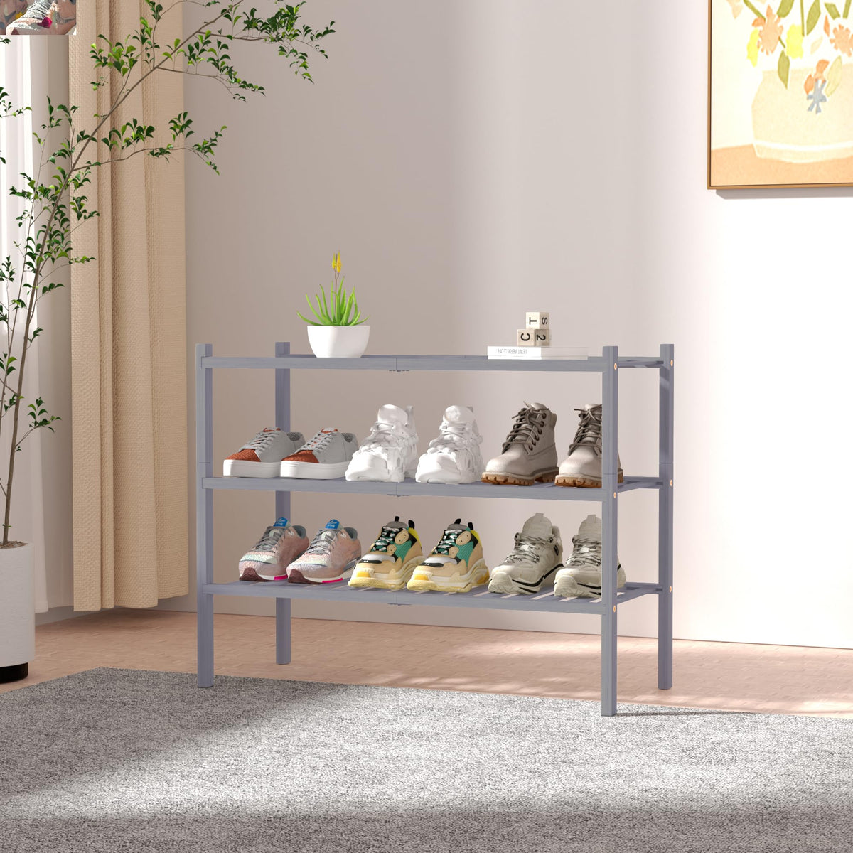 ROMGUAR CRAFT stackable 2-tier gray shoe rack saves vertical space
