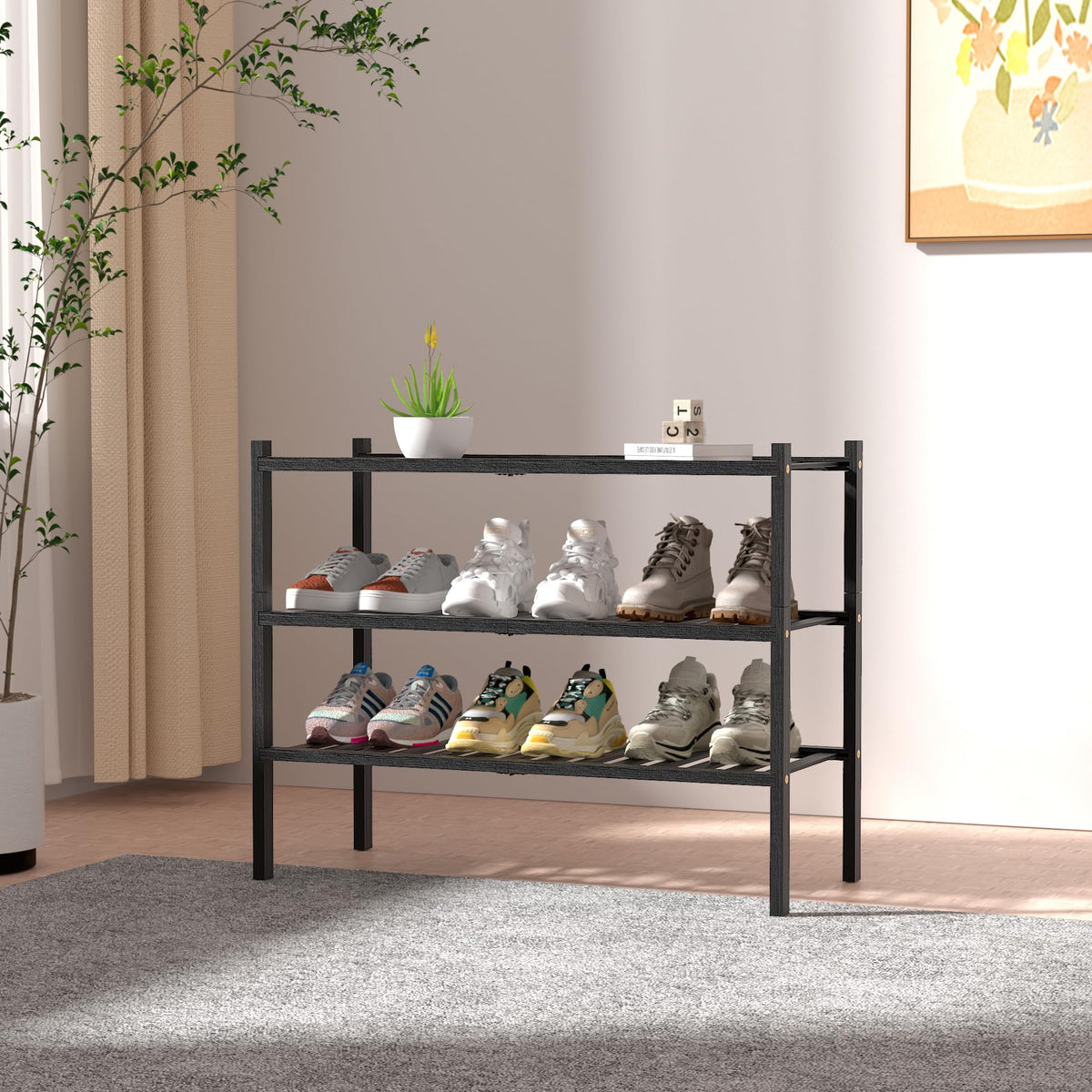 Romguar Craft stackable bamboo shoe rack unit ideal for flexible storage layouts