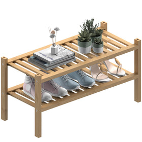 ROMGUAR CRAFT thick bamboo shoe rack front view for sturdy entryway storage