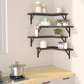 ROMGUAR CRAFT wall-mounted corner shelves showcase rustic wood appeal and clutter-free surfaces.