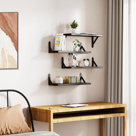ROMGUAR CRAFT shelves displaying collectibles and keepsakes on wall.