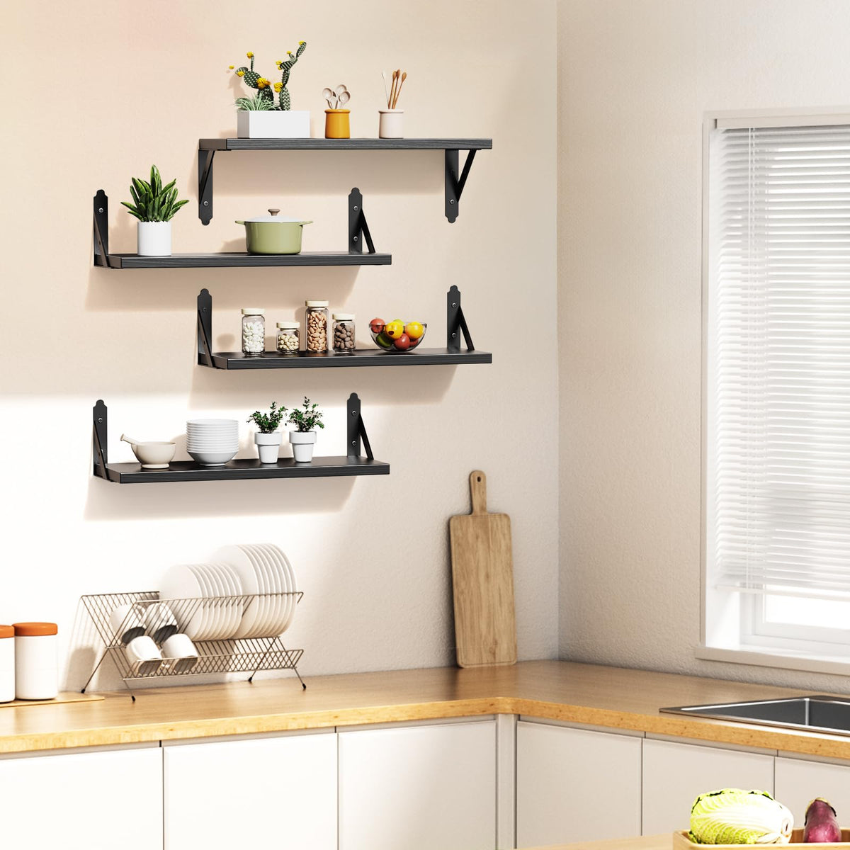ROMGUAR CRAFT shelves featuring plants and photos for room personalization.
