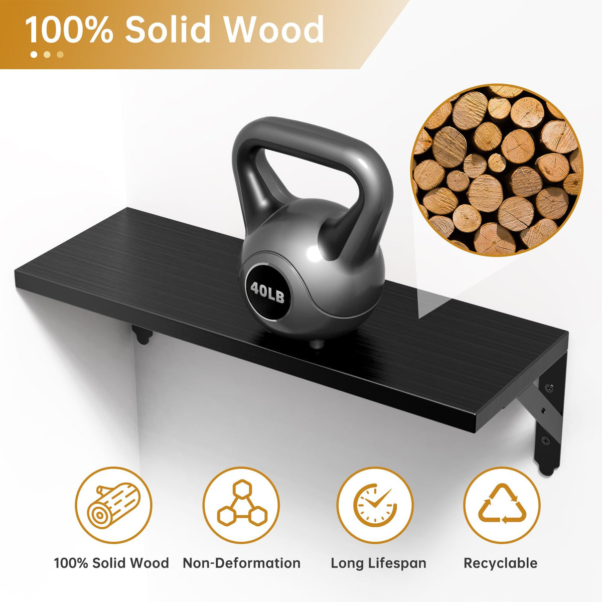 ROMGUAR CRAFT black-finished wood shelves complement modern decor.