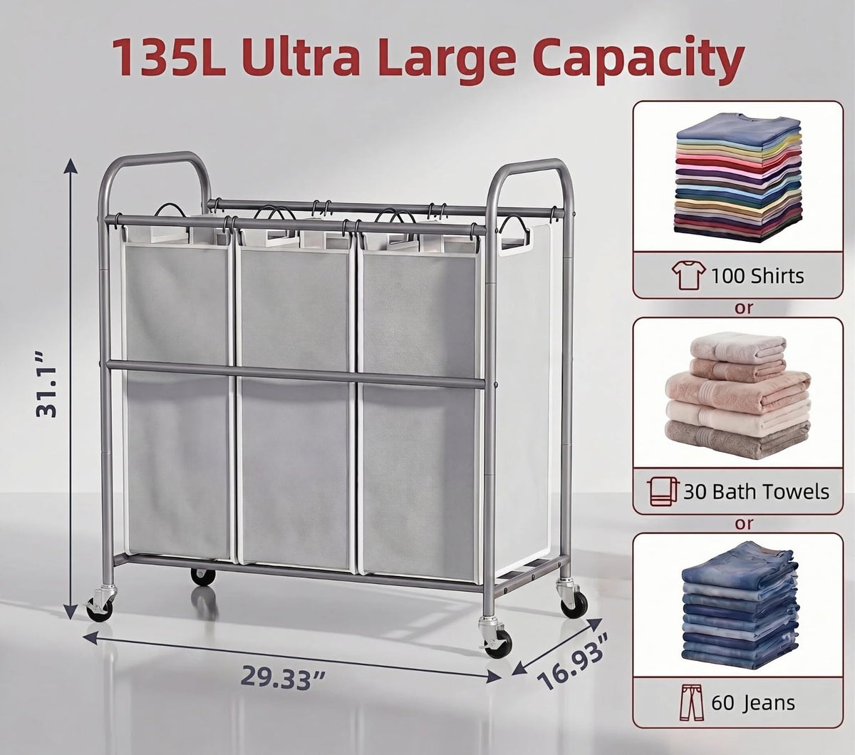 ROMOON heavy-duty metal frame supports up to 75 lbs of laundry.
