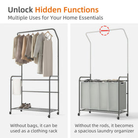 ROMOON 180L capacity cart stores a full laundry load efficiently