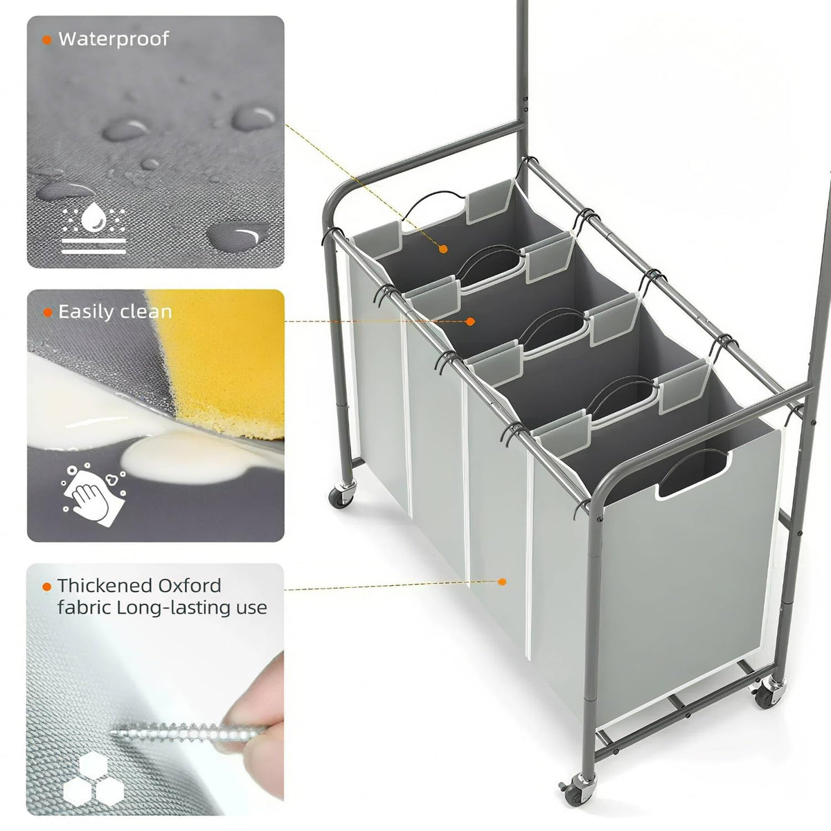 ROMOON laundry sorter cart with hanging bar for air-drying delicates