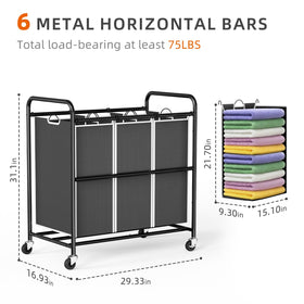 ROMOON laundry sorter 135L capacity ideal for family laundry needs.