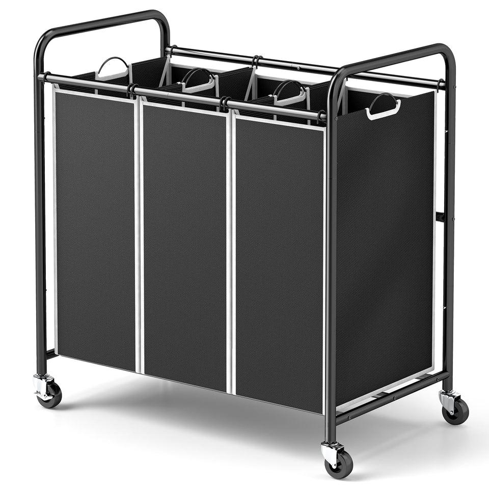 ROMOON laundry sorter 3-section front view for organized sorting.
