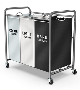 ROMOON laundry sorter with 3-section design for easy color and fabric sorting