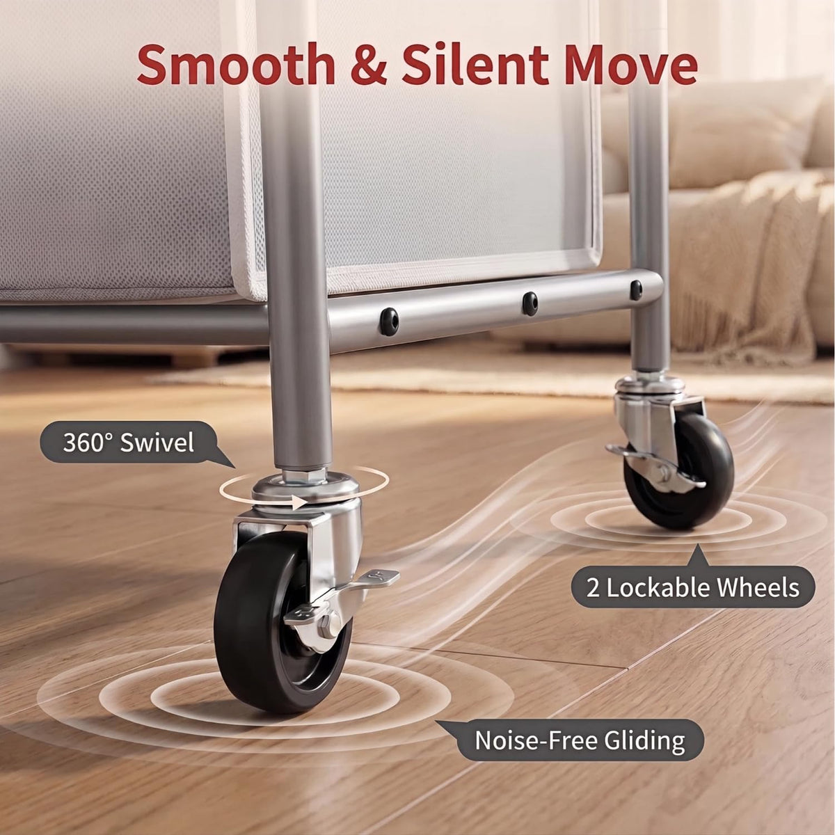 ROMOON lockable wheels allow smooth movement and stable stopping on floors.