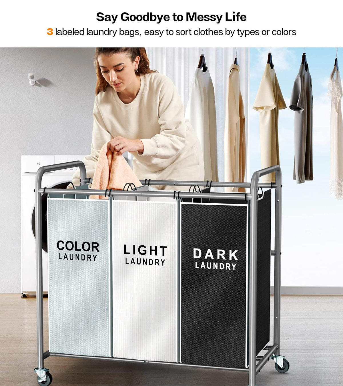ROMOON removable bags for simple loading and unloading of laundry
