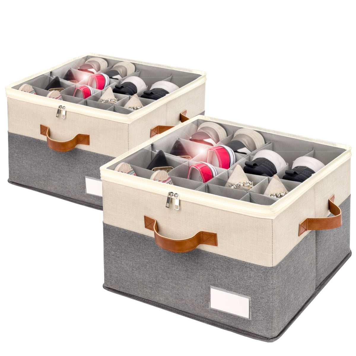 RONCHIL Shoe Organizer in beige, foldable closet storage that saves space.