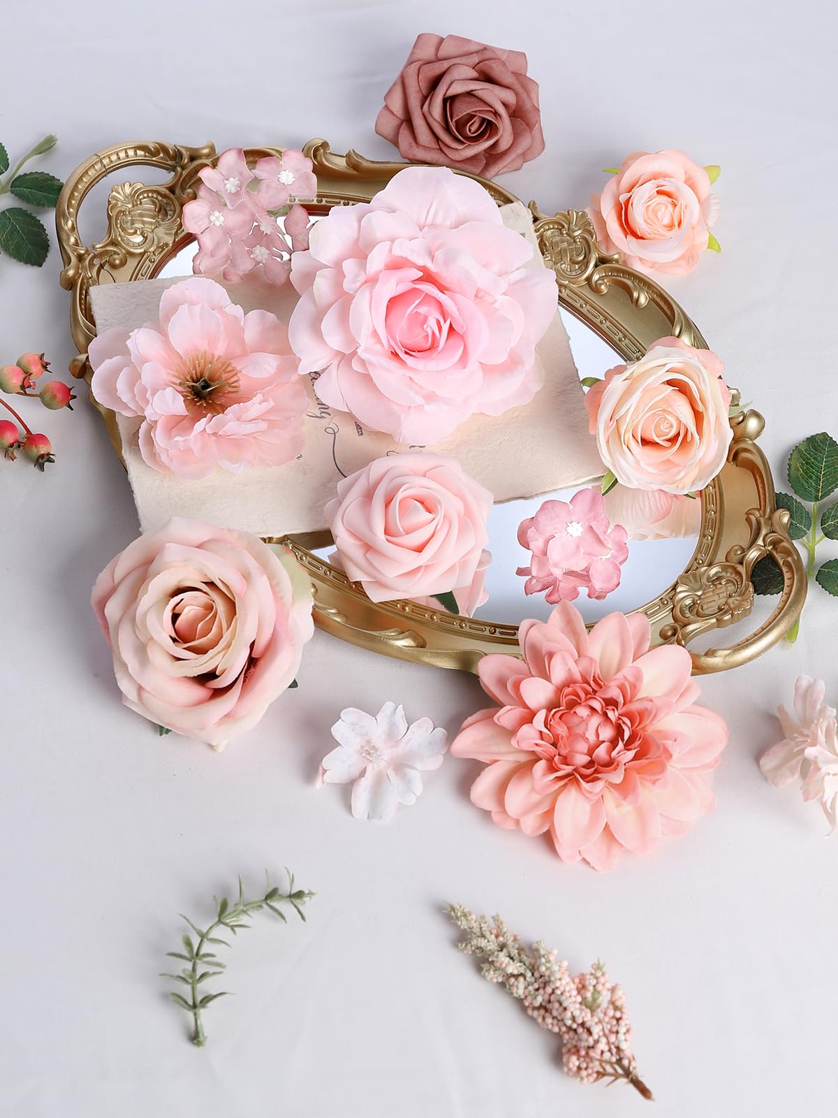 Rongflower silk flower heads pink rose add realistic texture for DIY projects