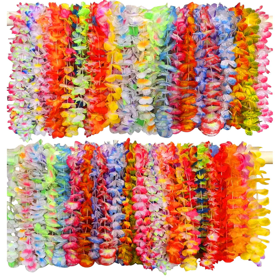 Ronghui 200-pack Hawaiian leis in bright color assortment for luau decor.