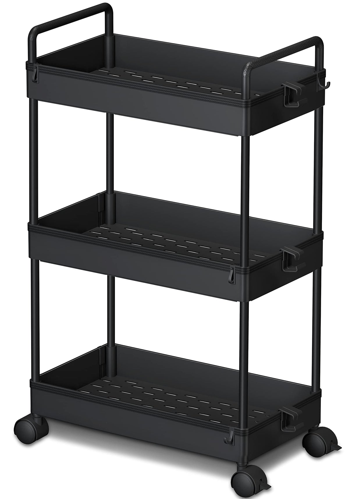 Ronlap 3-Tier Slim Rolling Cart side view for tight-space storage