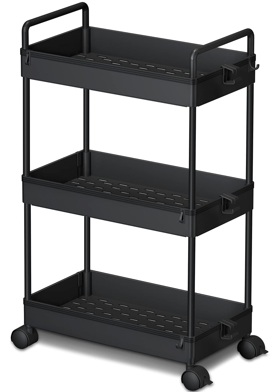 Ronlap 3-Tier Slim Rolling Cart side view for tight-space storage
