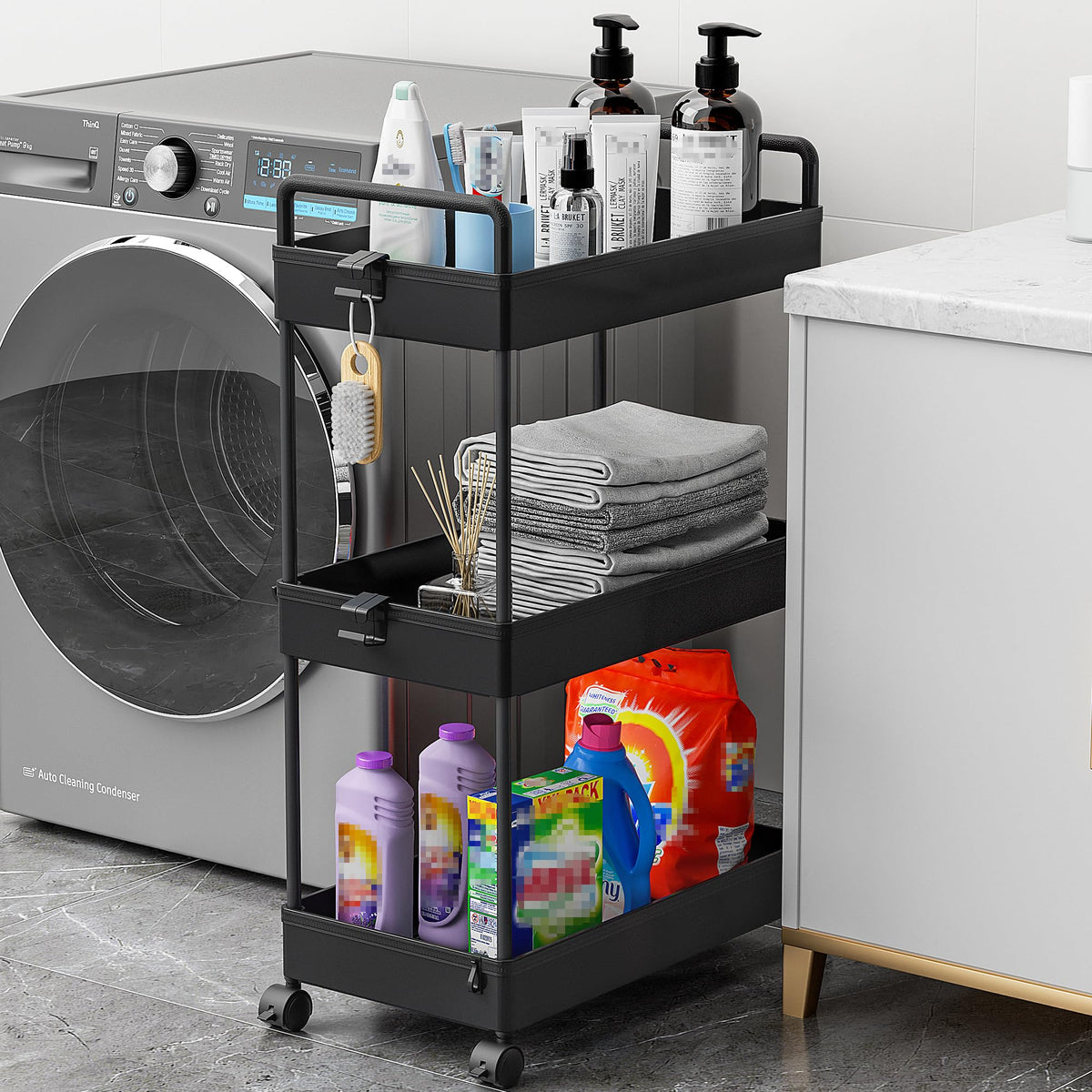 Ronlap slim cart in a bedroom for compact storage near the bed