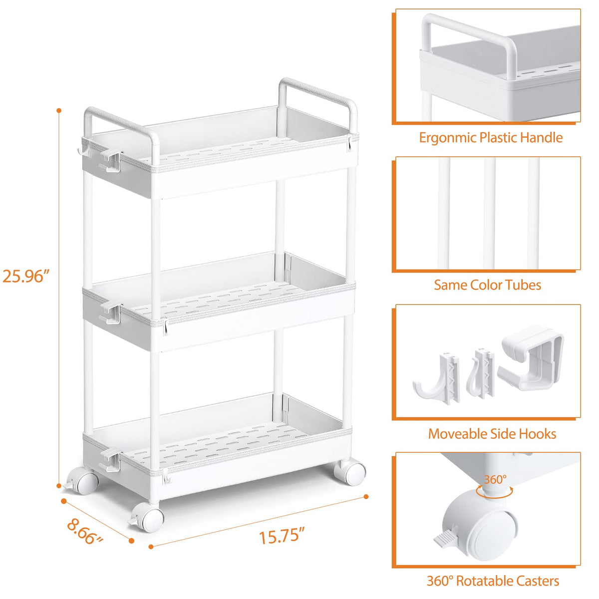 Ronlap rolling cart with smooth wheels for easy room to room movement