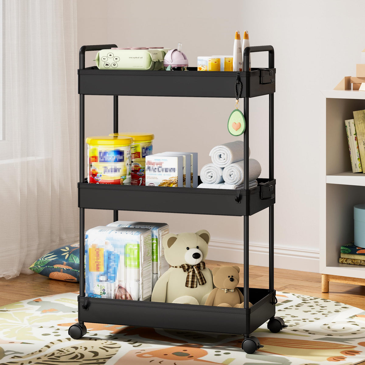 Ronlap side hooks on the cart holding towels or mugs