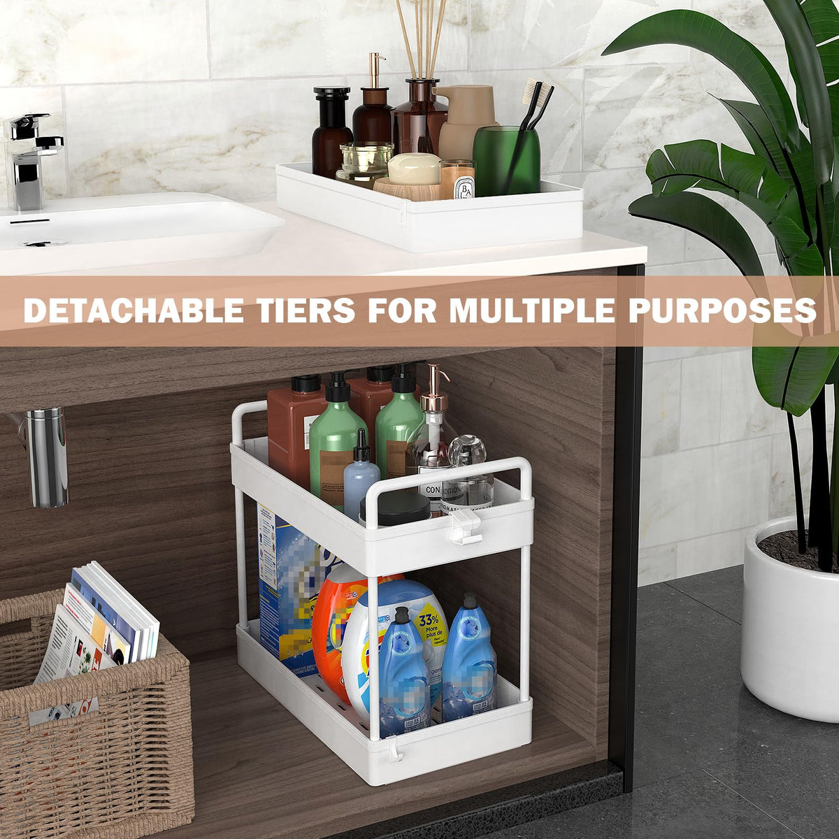 Ronlap slim cart tucked under bathroom vanity for quick access