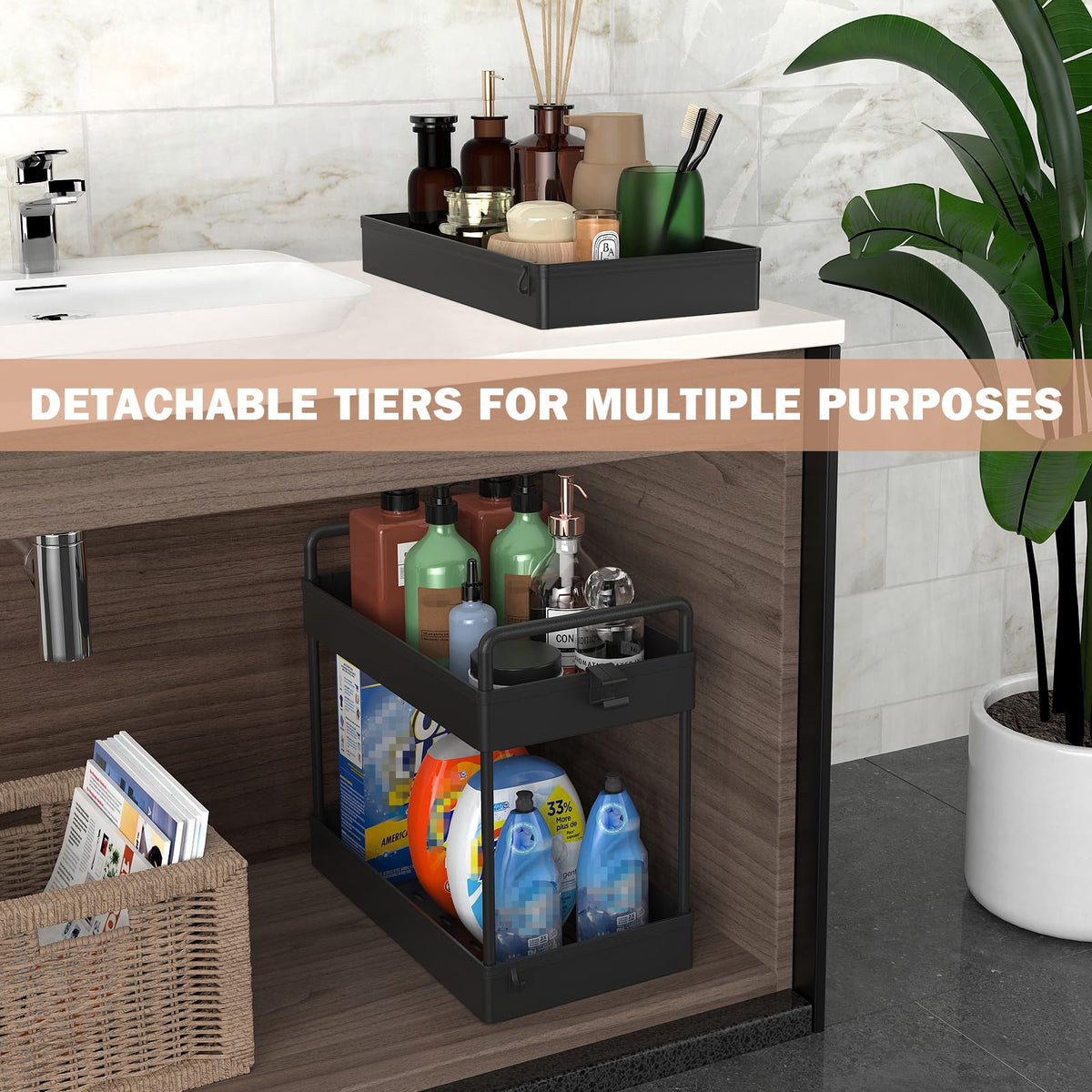 Ronlap slim cart placed under sink for easy access to cleaning supplies