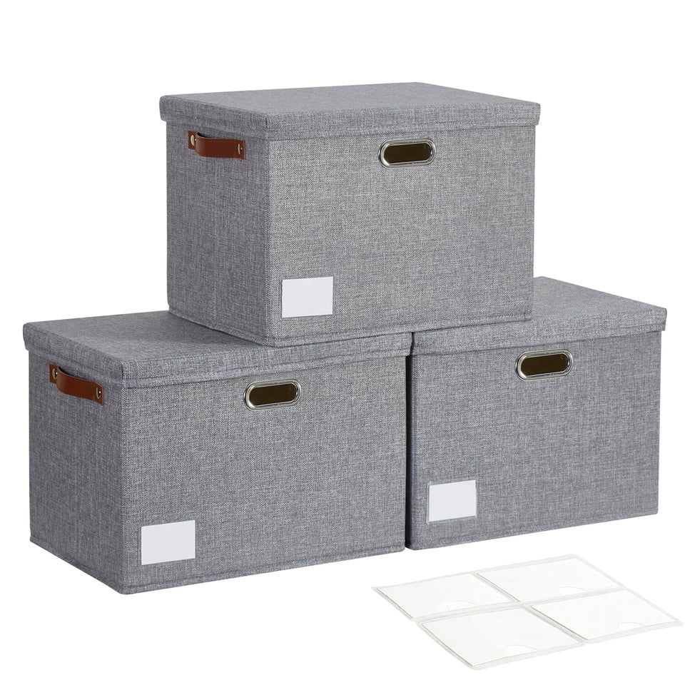 Roobyl 17-inch collapsible storage bin with lid shown for closet organization.