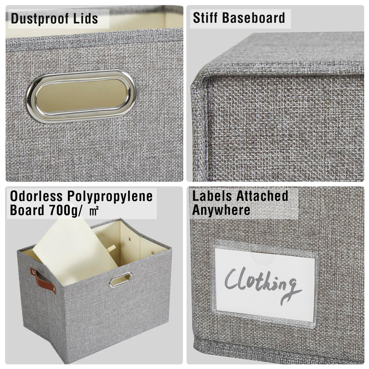 Four handles on the Roobyl storage bin for easy lifting from any side.