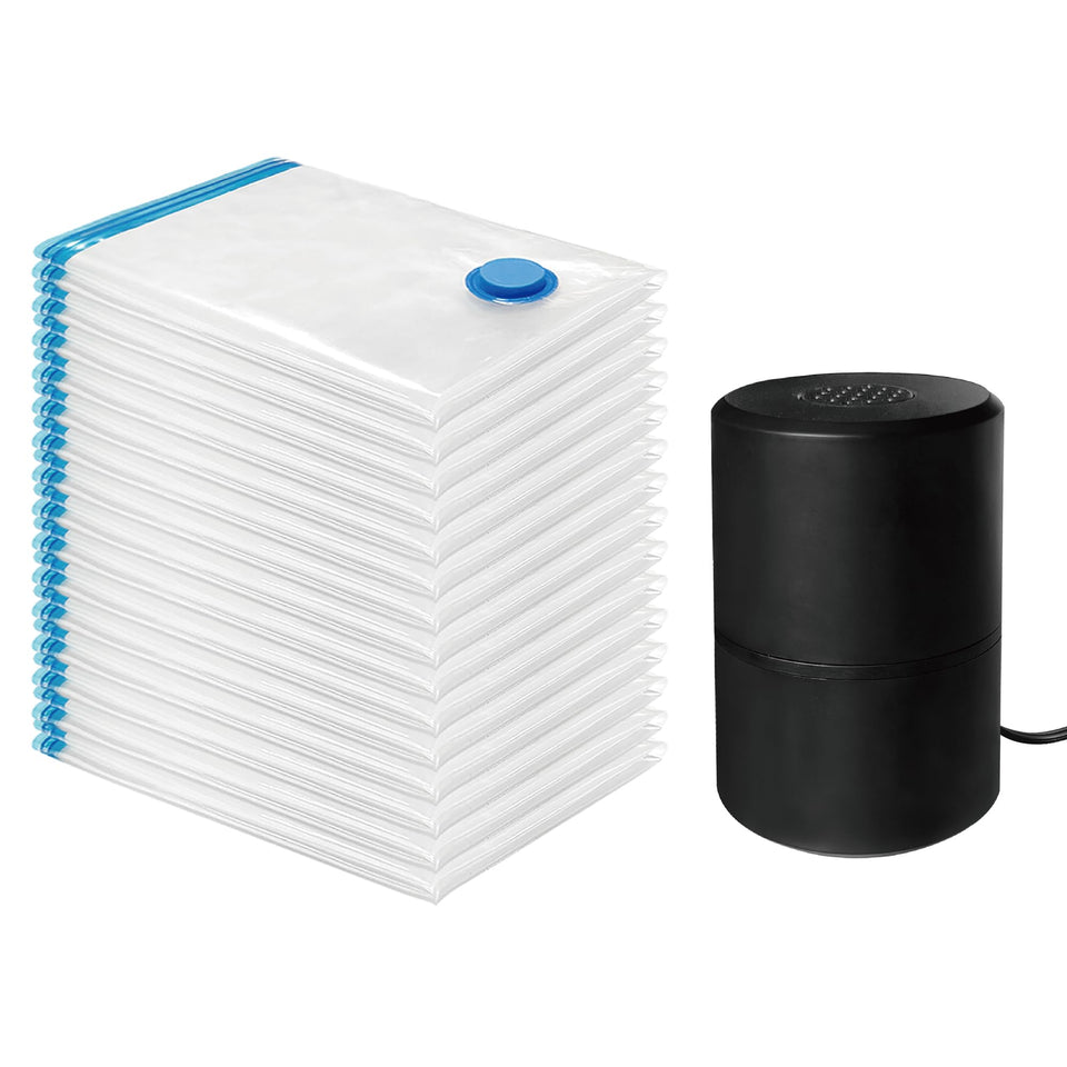 Roomimaster vacuum bags with electric pump used to compress clothing.