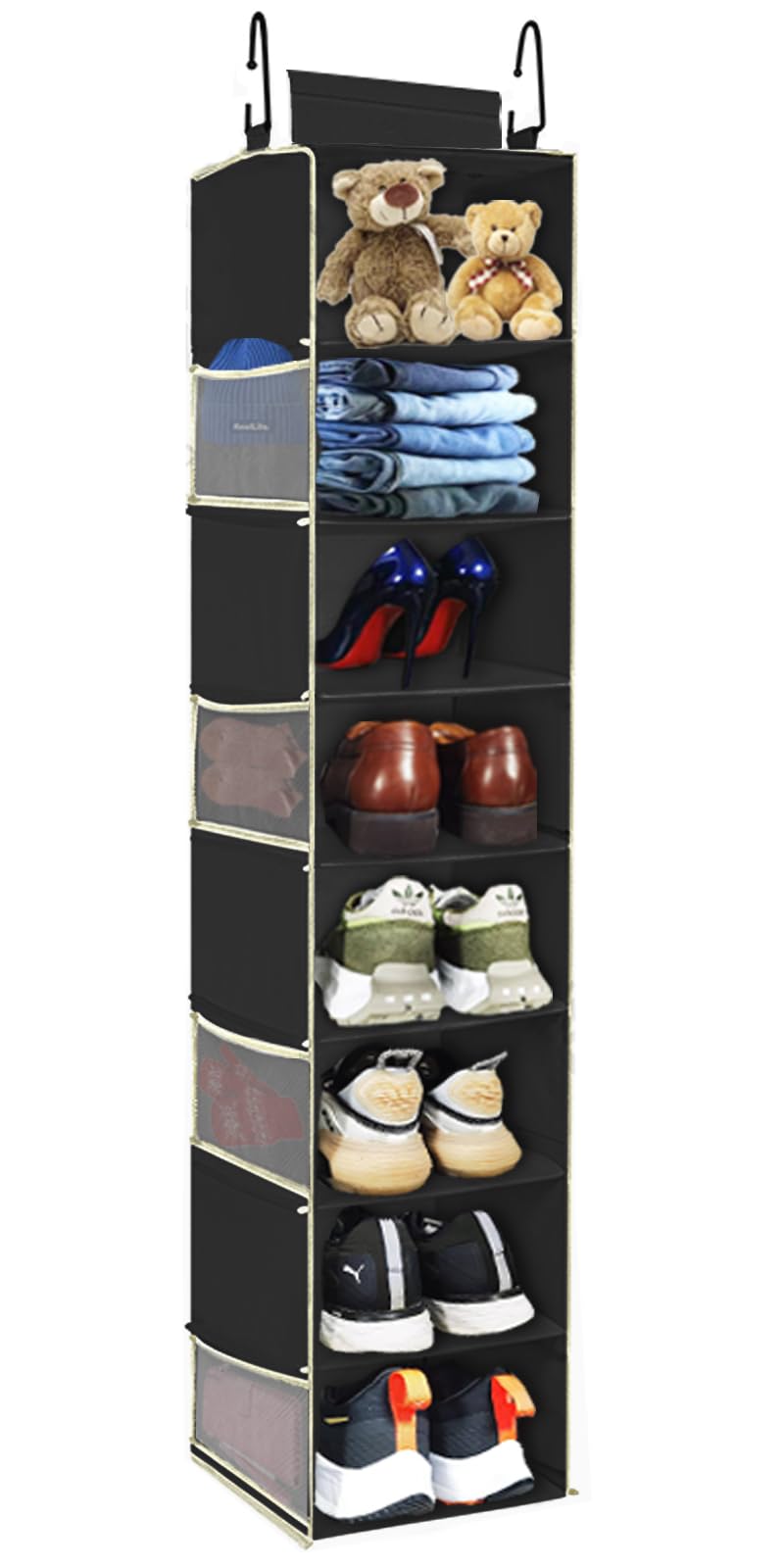 RoomTalk large hanging organizer with eight shelves for shoes and clothes.