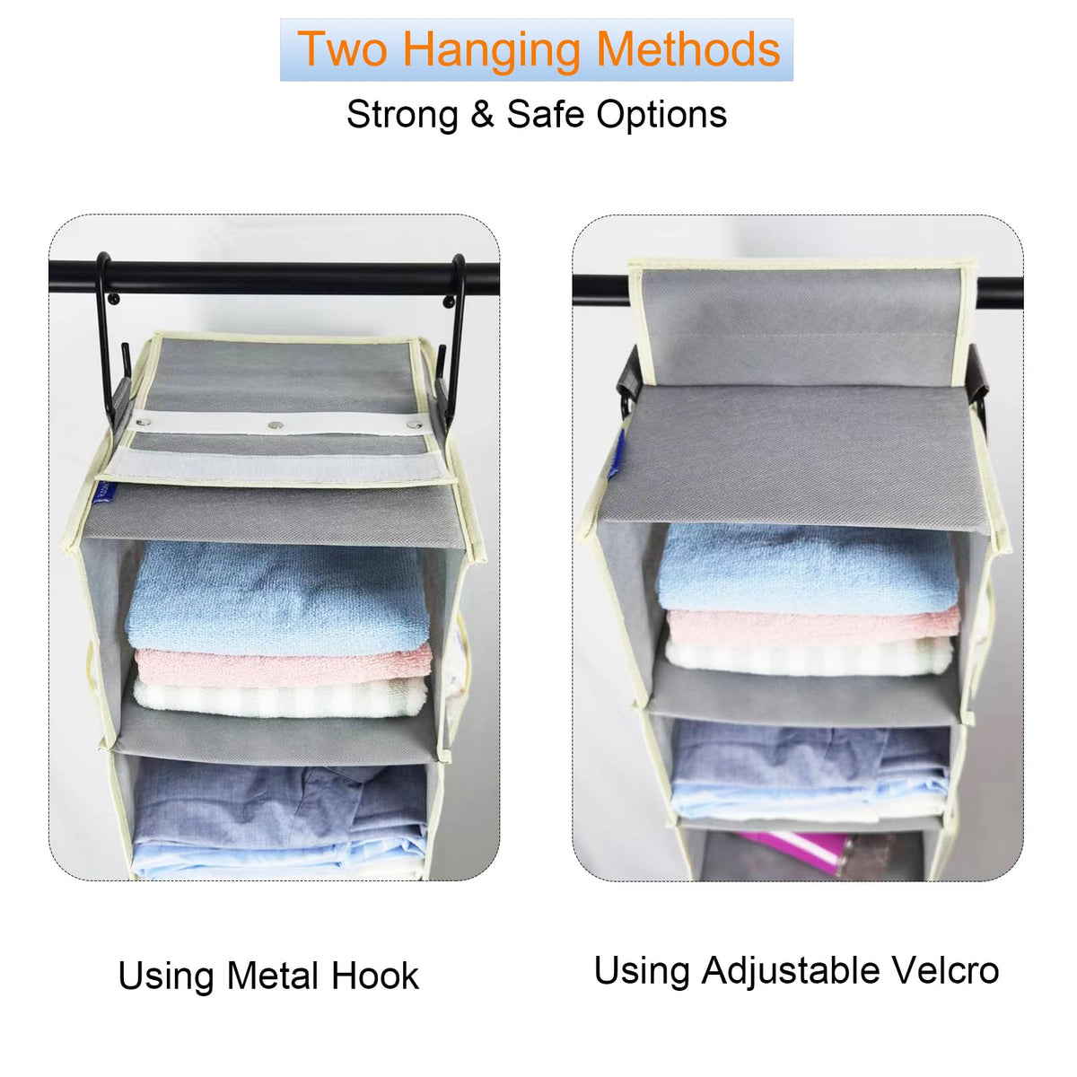 RoomTalk wide-shelves closet organizer provides roomy storage for clothes and shoes.