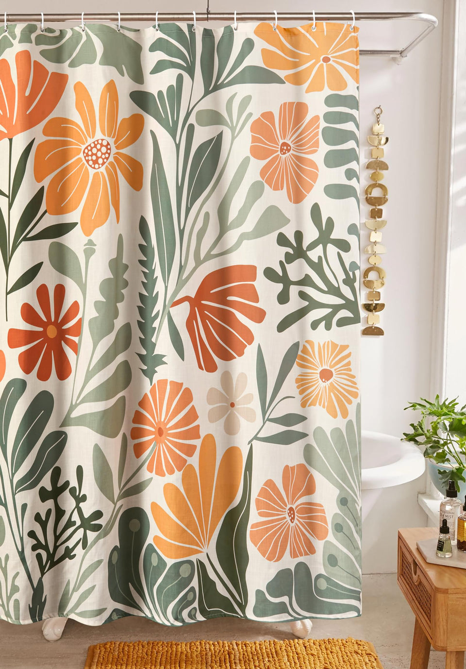 RoomTalks Matisse floral curtain design brightens the bathroom with color