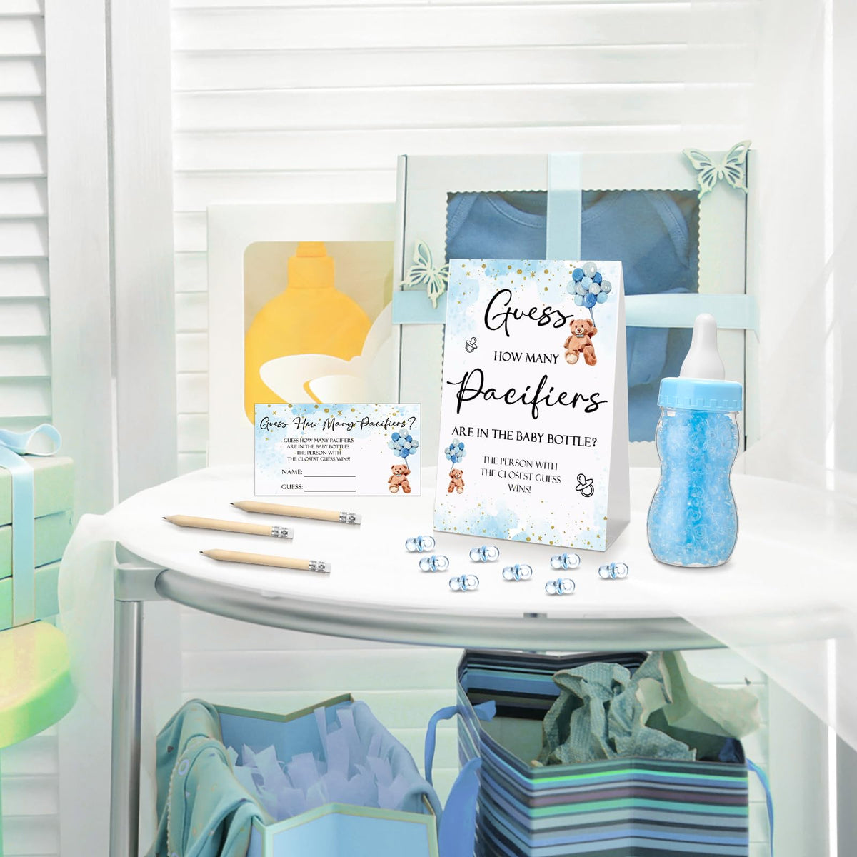 Roowest baby shower decor blue bear tying the theme together