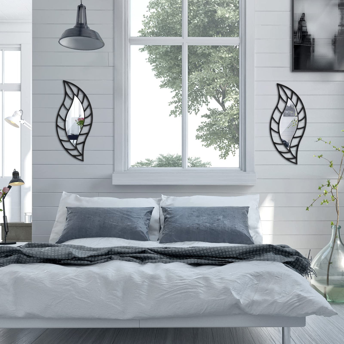 Roowest leaf teardrop mirror on wall adds space sense and charm