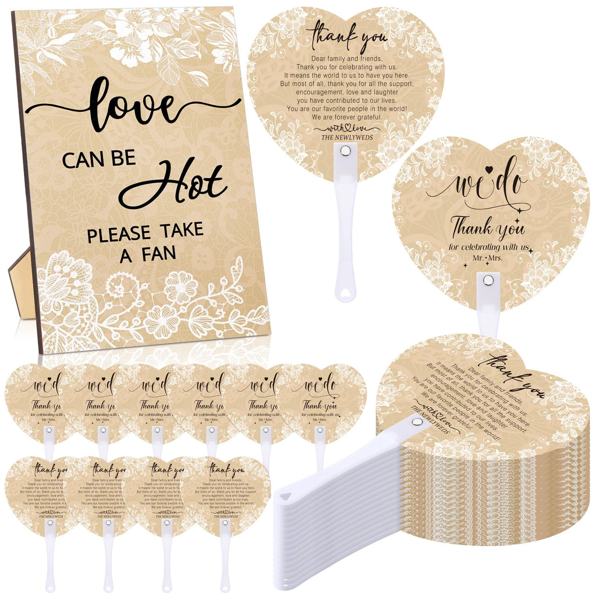 Roowest heart shaped wedding fans set of 100 for guests, ideal for outdoor ceremonies