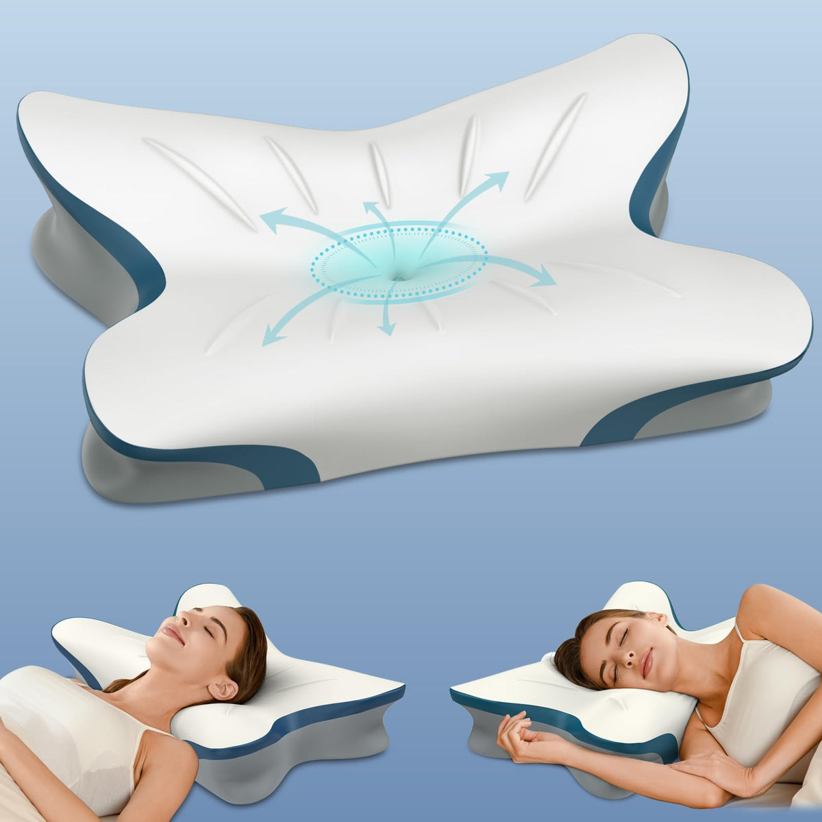 ROPU cervical pillow with dual-height design supports multiple sleeping positions.