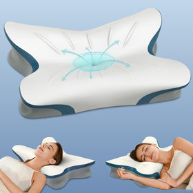ROPU cervical pillow with dual-height design supports multiple sleeping positions.