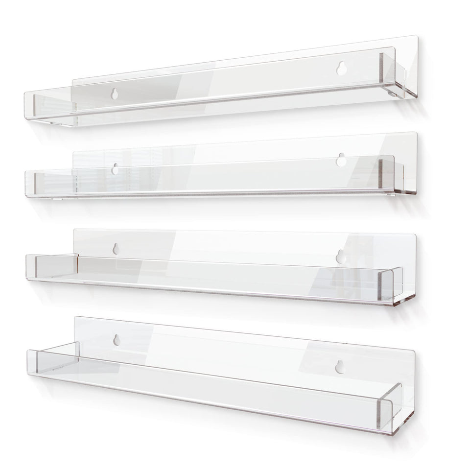 RORKIM 4-pack 15-inch clear acrylic shelves for stylish wall display and space saving