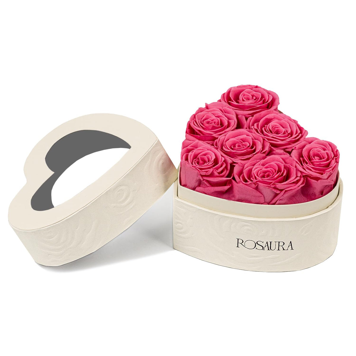 Rosaura heart-shaped preserved roses box with seven roses for a long-lasting keepsake
